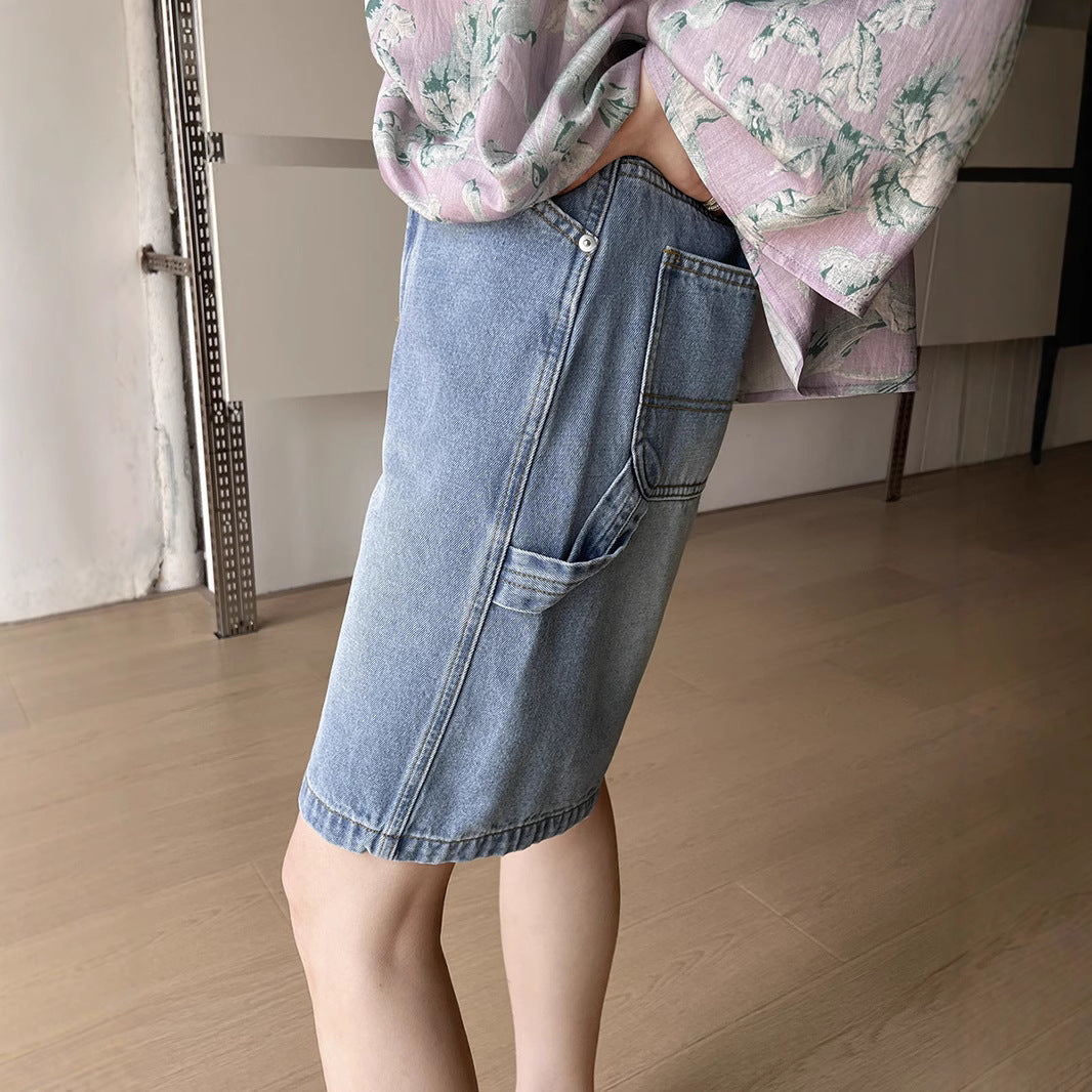 Dame afslappede denim shorts med højt liv og bred skæring Stilla