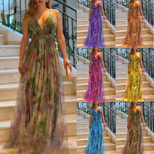 Dame Elegant A-linje Maxi kjole med dyb udskæring Stilla