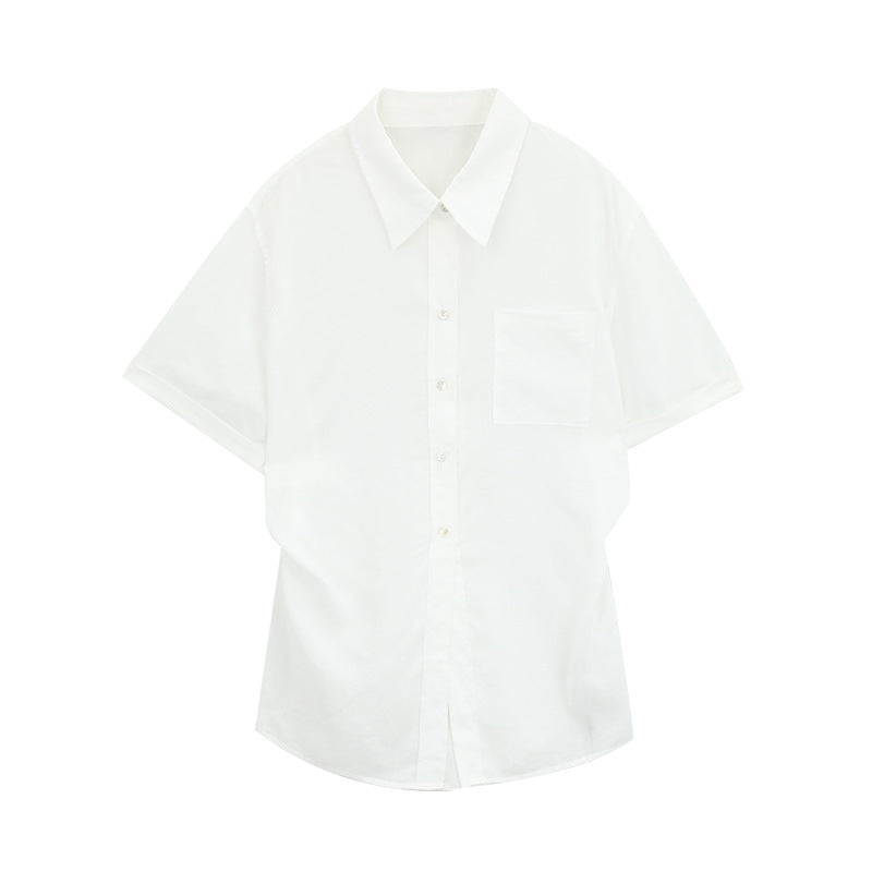 Dame afslappet kortærmet skjorte med oversized snit og brystlomme Stilla