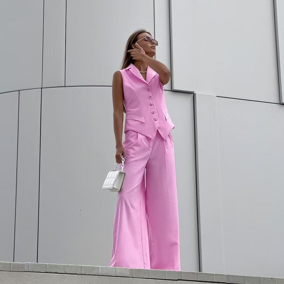 Dame jumpsuit med ærmeløs blazer og vide bukser Stilla