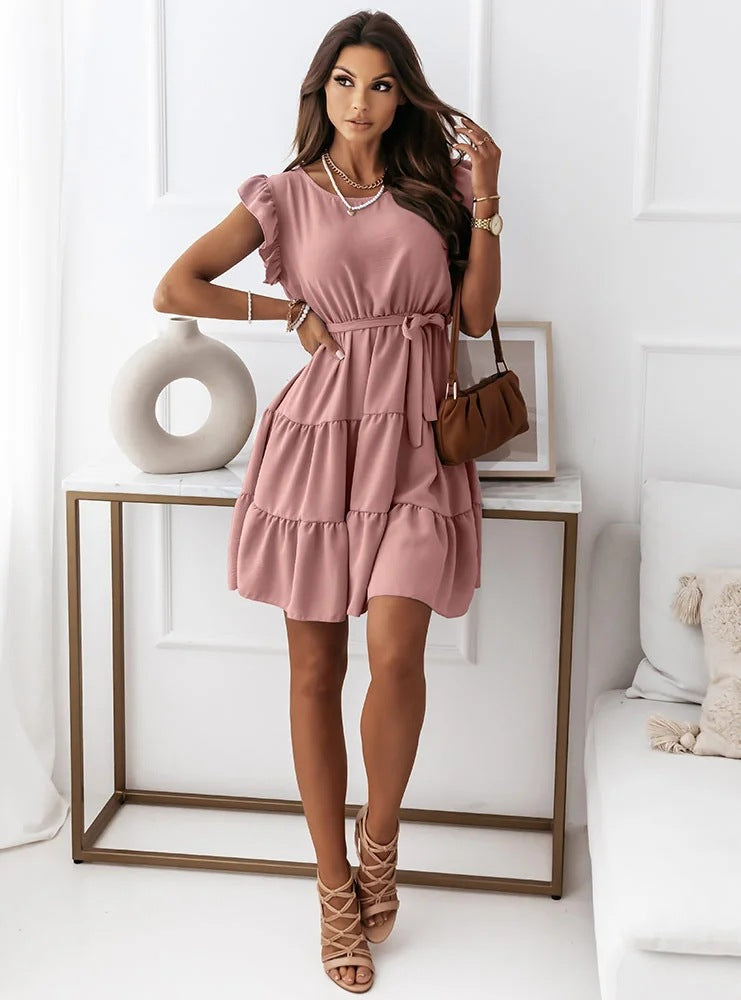 Dame afslappet sommerkjole med voluminøse ærmer og taljebånd Stilla