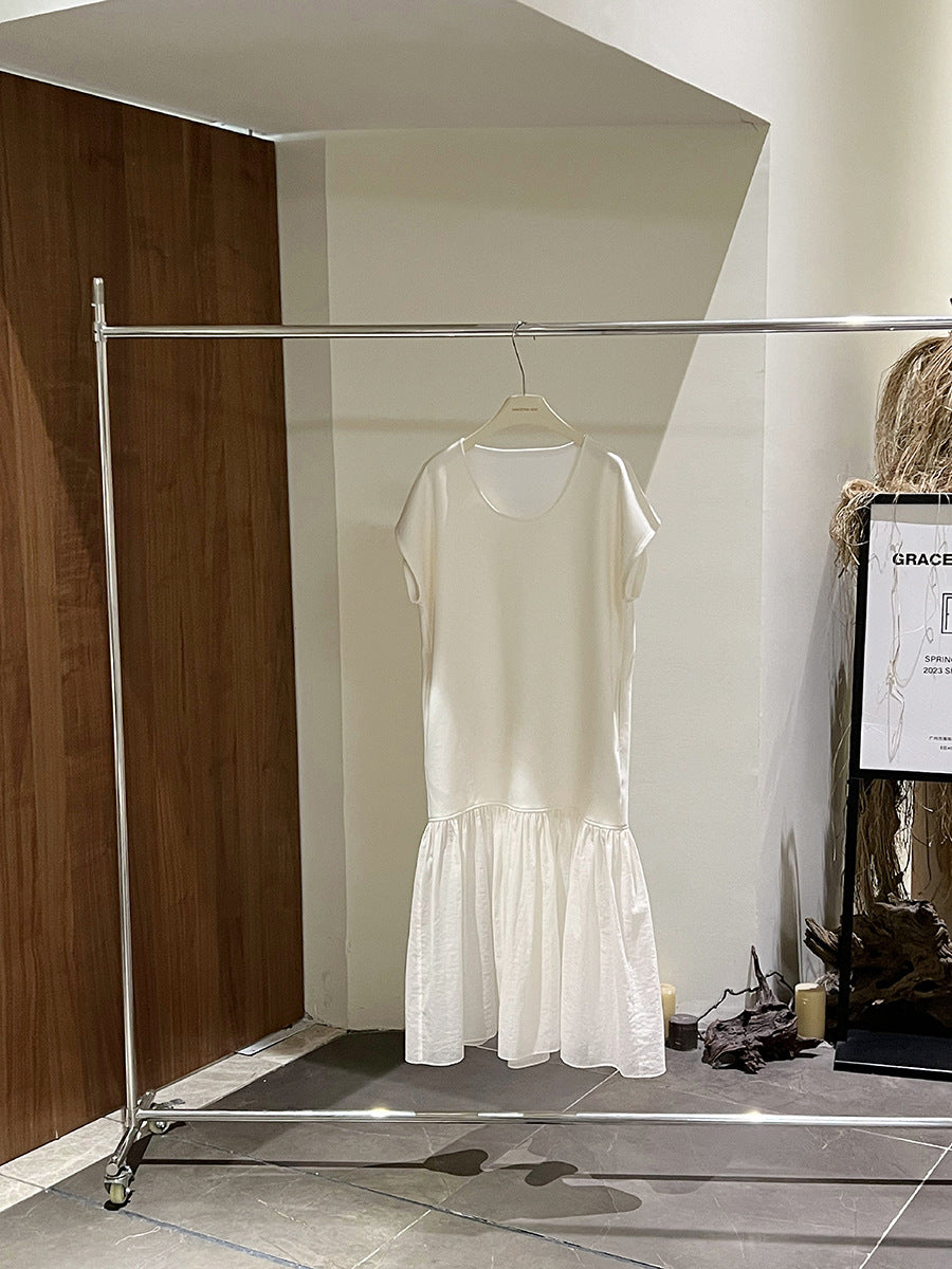 Dame afslappet Maxi-kjole med voluminøs kant og høj kvalitets bomuldsblanding Stilla