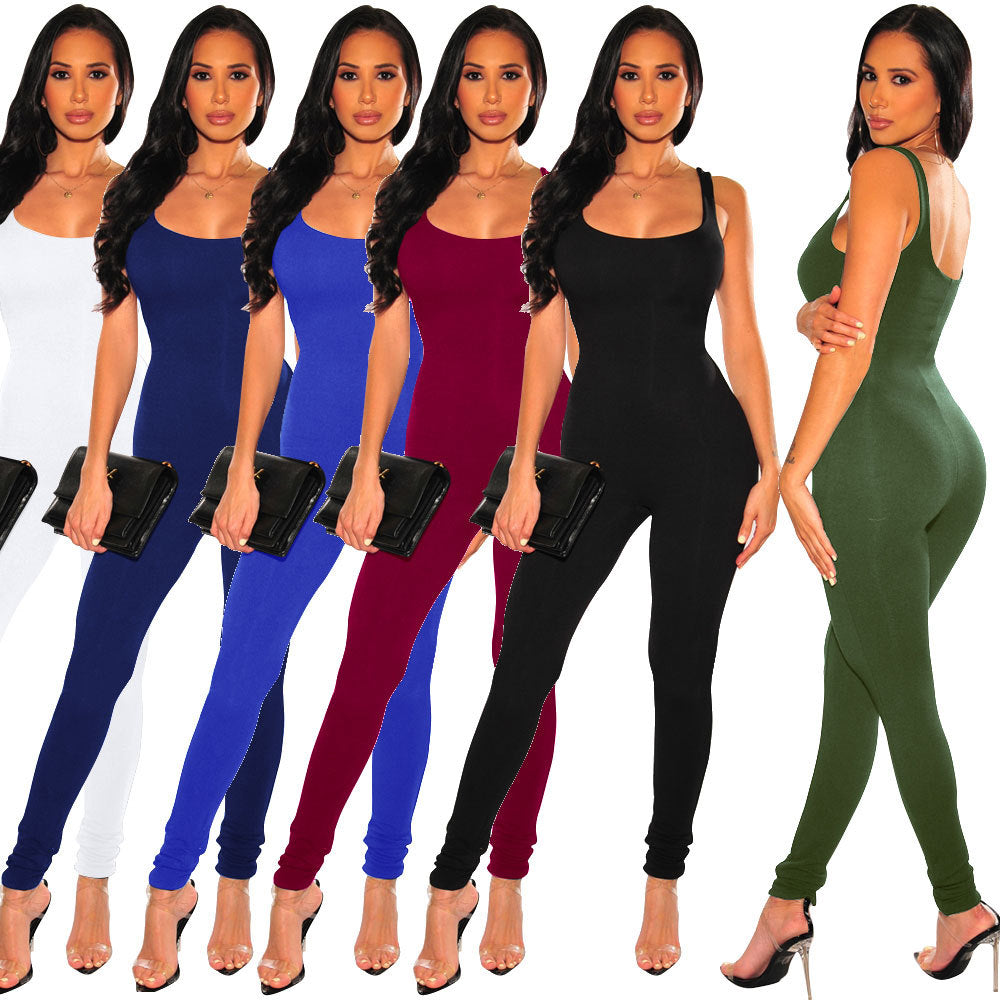 Dame skræddersyet bodycon jumpsuit med spaghetti stropper Stilla