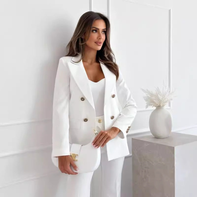 Dame Elegant Blazer med dobbelt knaplukning og moderne lommer Stilla