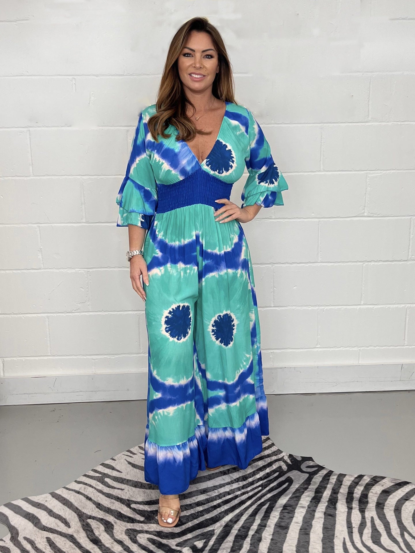 Dame Elegant Vinkle-Jumpsuit med Flæseærmer og Talje Stilla
