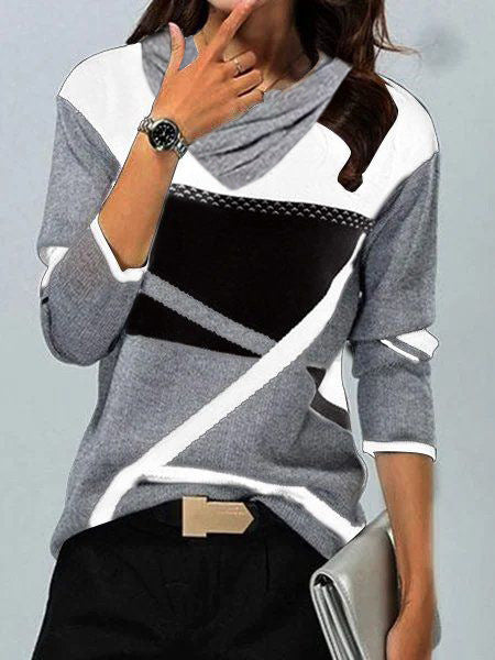 Stilla | Trendy Print Plisseret V-Hals Lange Ærmer T-Shirt