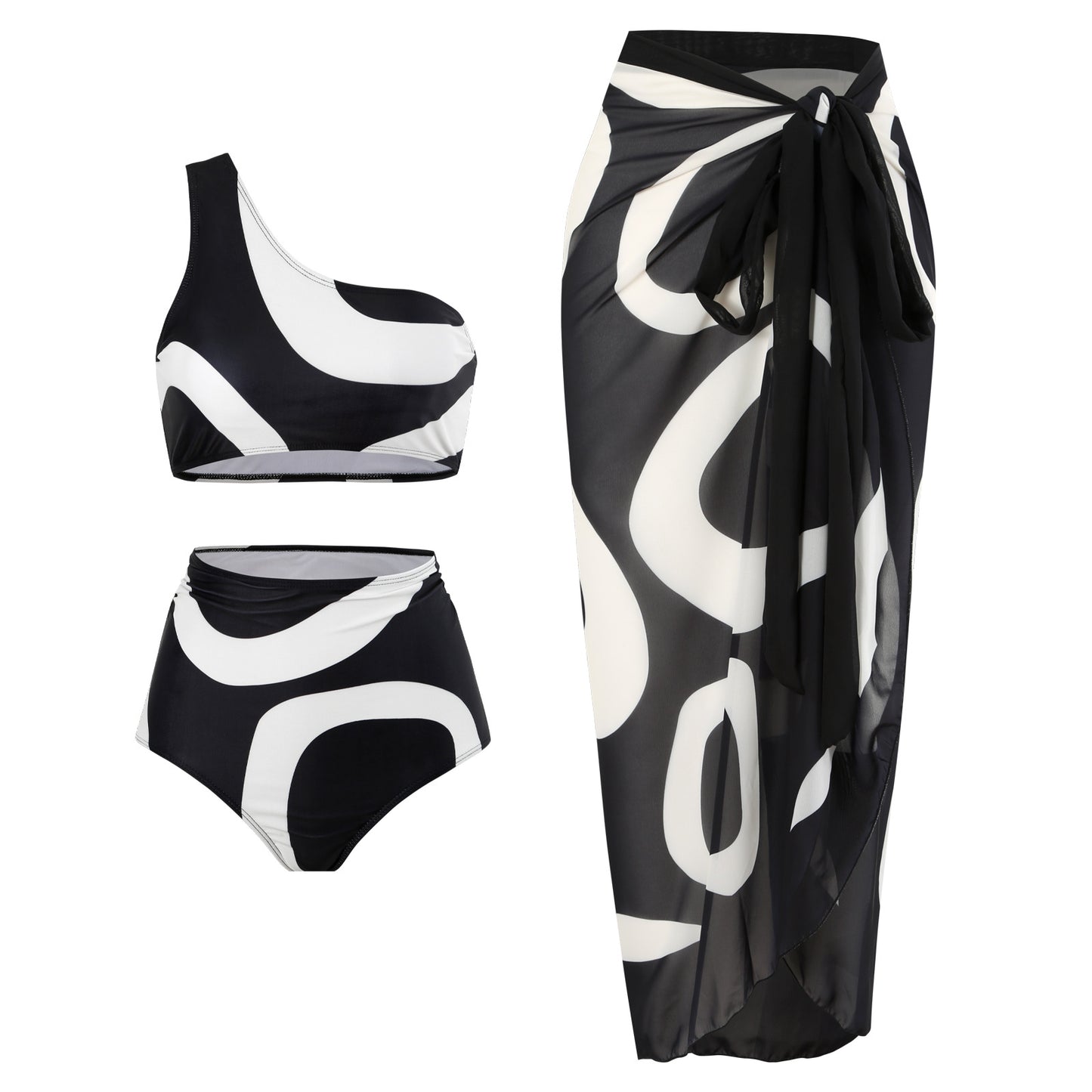 Dame trendy bikini-sæt med asymmetrisk top og strålende sarong Stilla