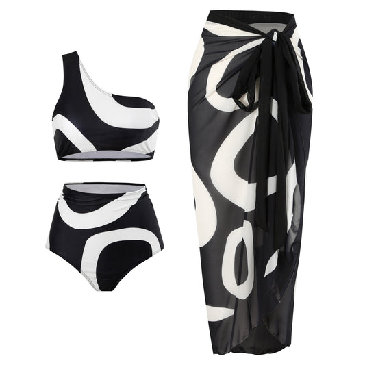 Dame trendy bikini-sæt med asymmetrisk top og strålende sarong Stilla