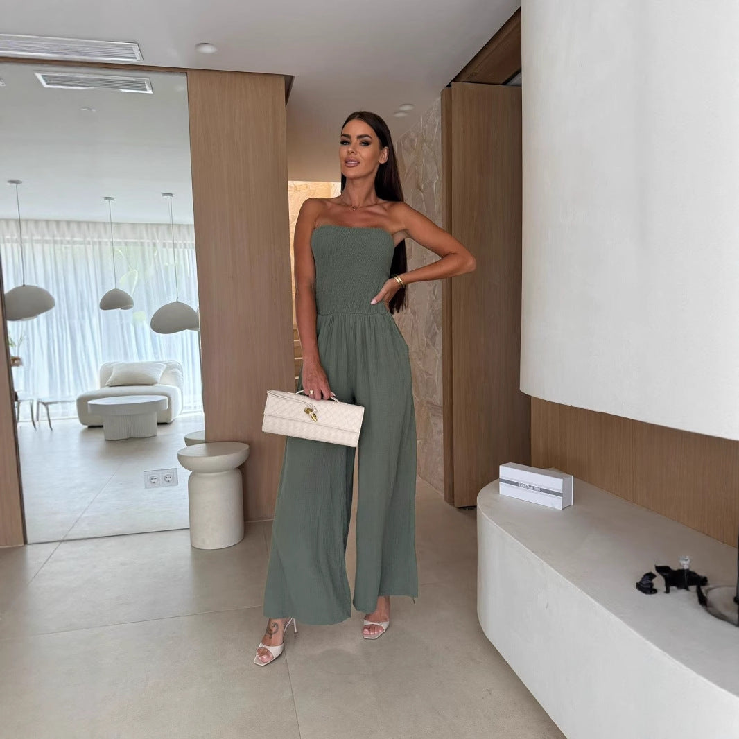 Dame afslappet jumpsuit med elastisk overdel og vidde ben Stilla