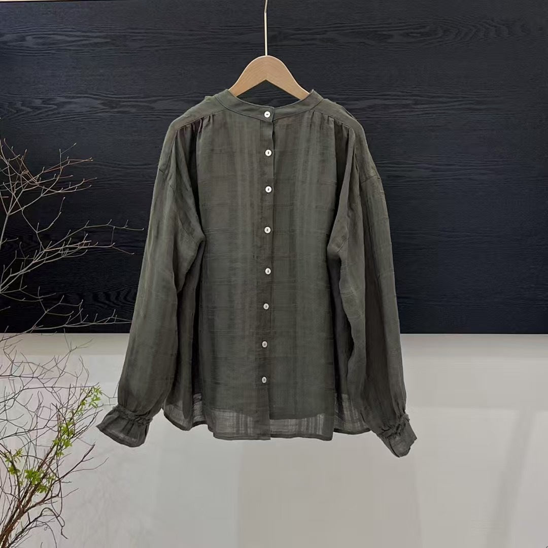 Dame Elegant Langærmet Knap-Bluse Stilla