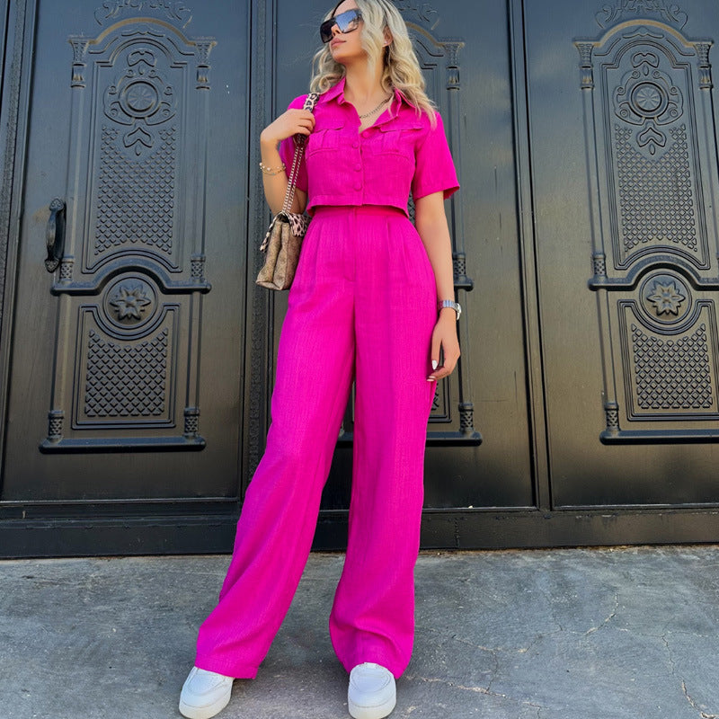 Dame Modischer Jumpsuit med cropped overdel og bredt ben Stilla
