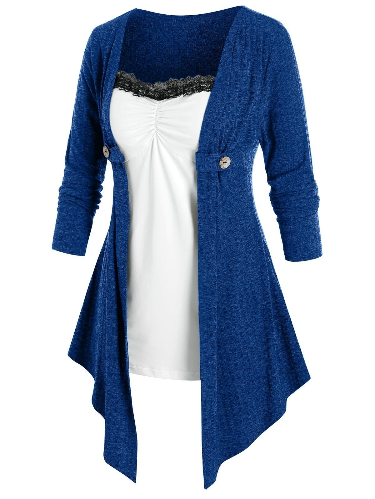 Dame Åben Strikjakke med asymmetrisk søm og knapdetalje Stilla