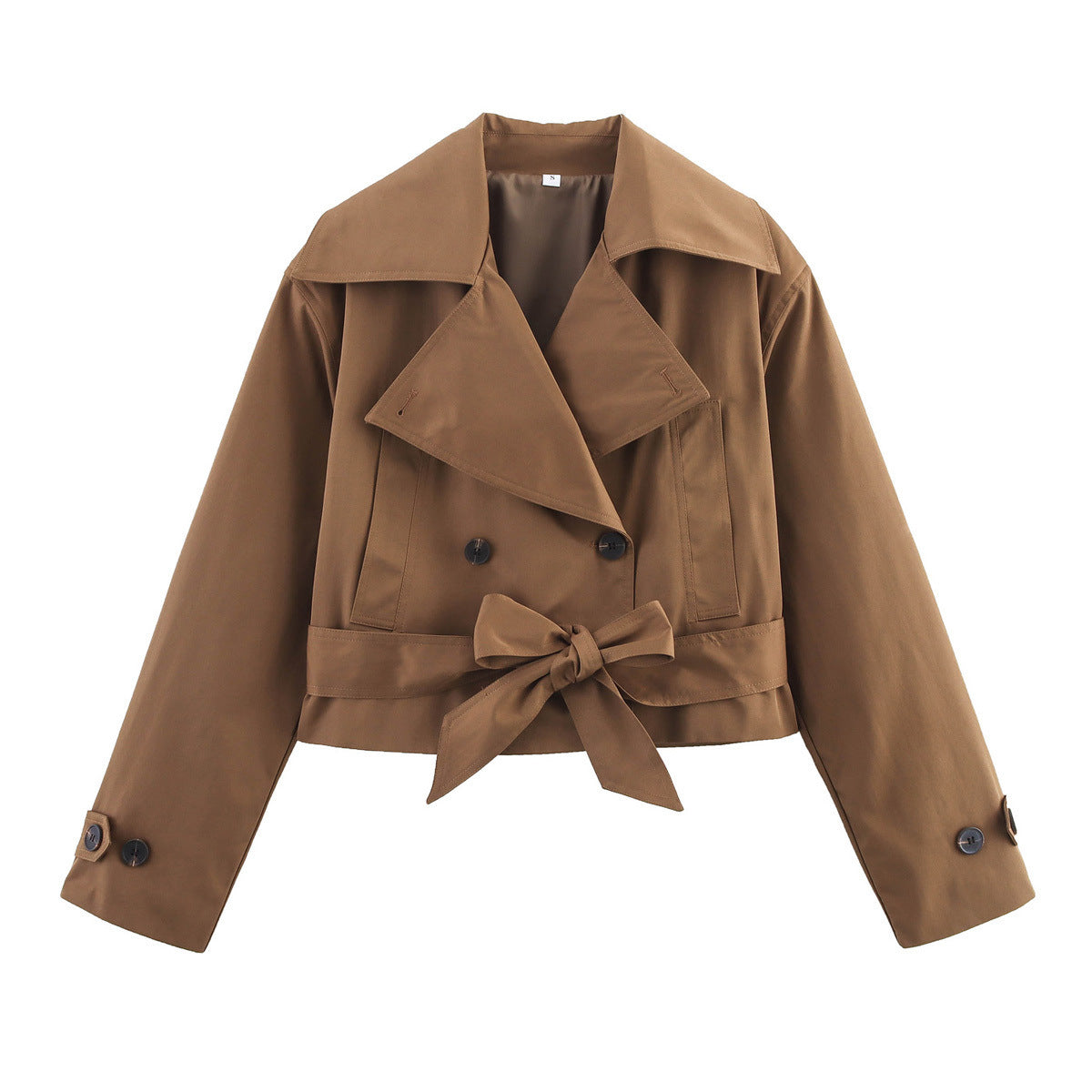 Dame elegant cropped trenchcoat med bred krave og dobbelt knaplukning Stilla