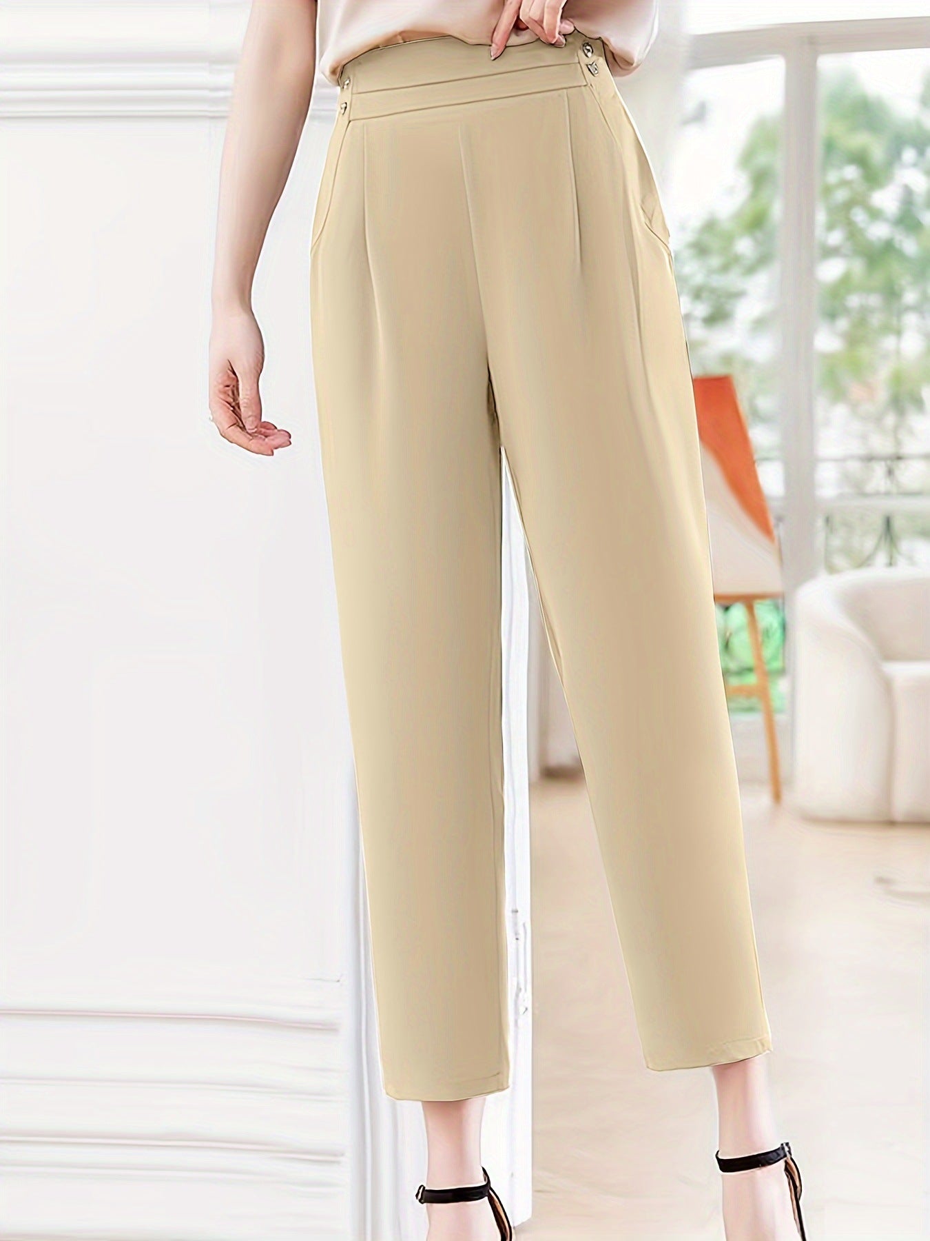 Dame elegant Jersey-bukser med høj talje og praktiske lommer Stilla