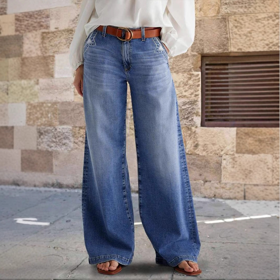 Dame vidde jeans med høj talje og klassisk design Stilla