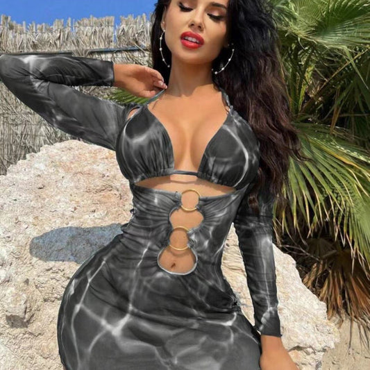 Dame Cut-Out Langærmet Badedragt Kjole Stilla