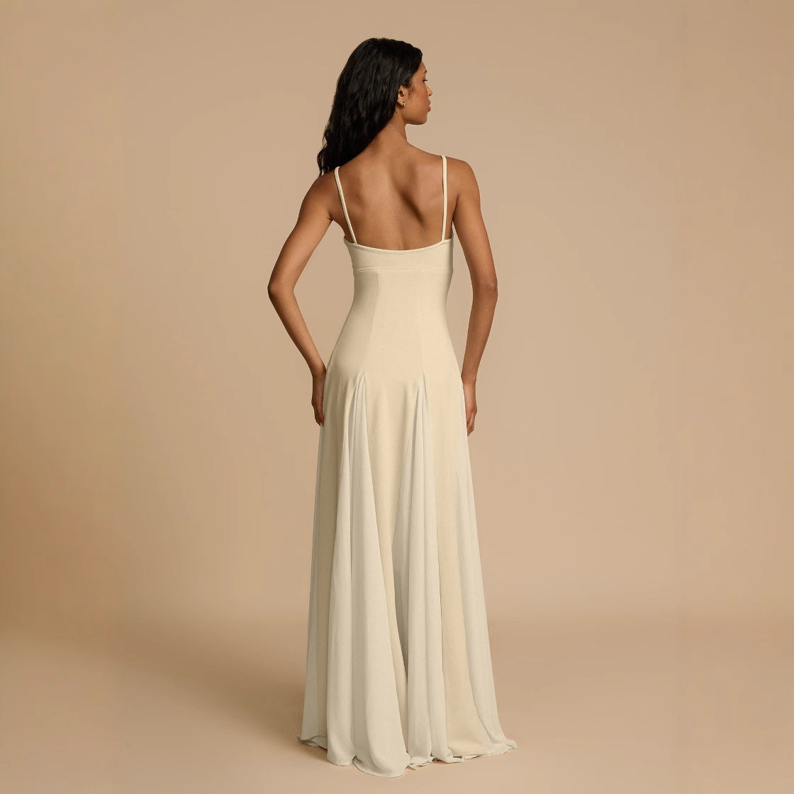 Dame Elegant Aften kjole med asymmetrisk kant og fine flæser Stilla