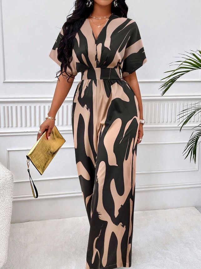 Dame Elegant Maxijumpsuit med dyb V-udskæring og bredt skåret ben Stilla