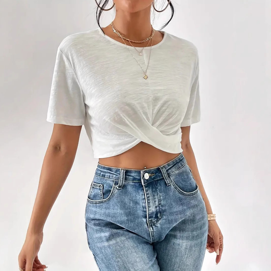 Dame afslappet bomuldsoberdel med knude-design Stilla