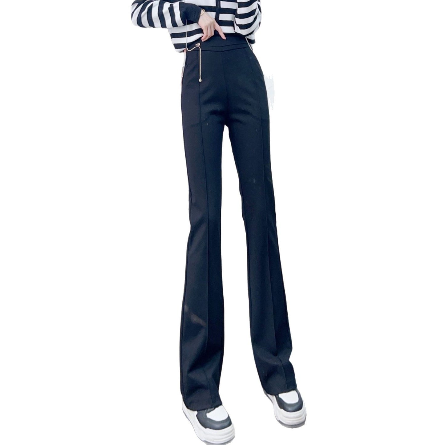 Dame Elegant Flared Bukser med høj talje og praktiske lynlås lommer Stilla
