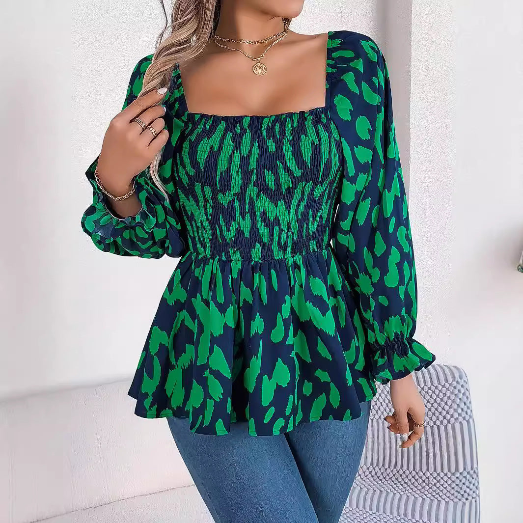 Dame Elegant Bluse med dyreprint og elastisk talje Stilla