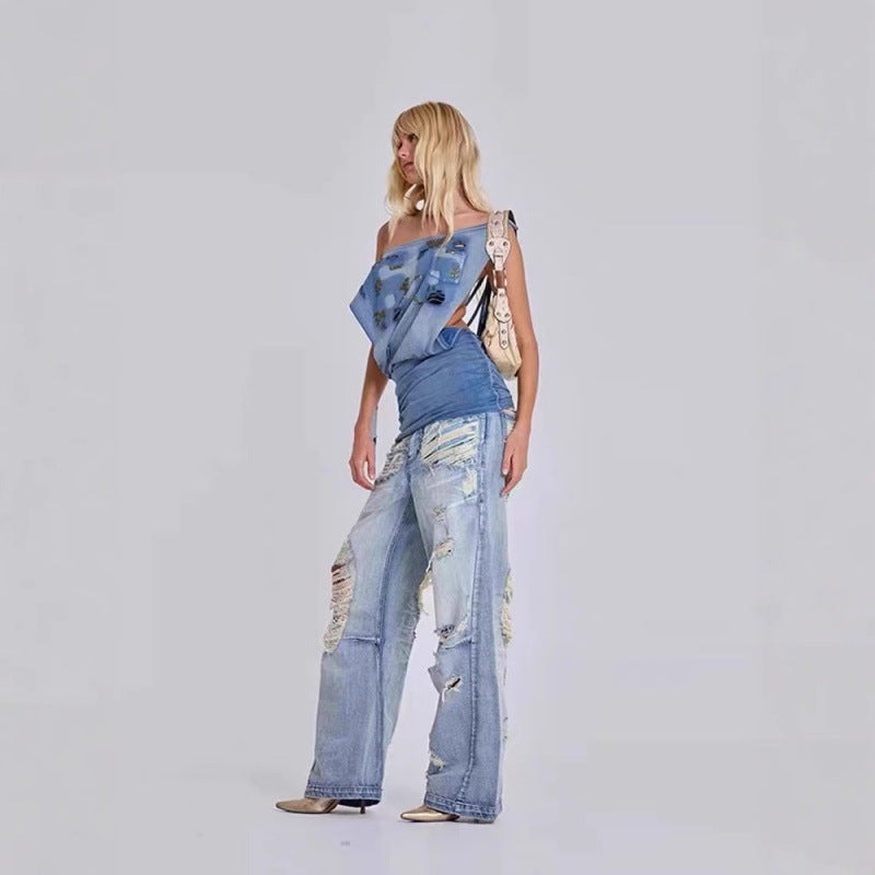 Dame Distressed Løs Denim Bukser Stilla