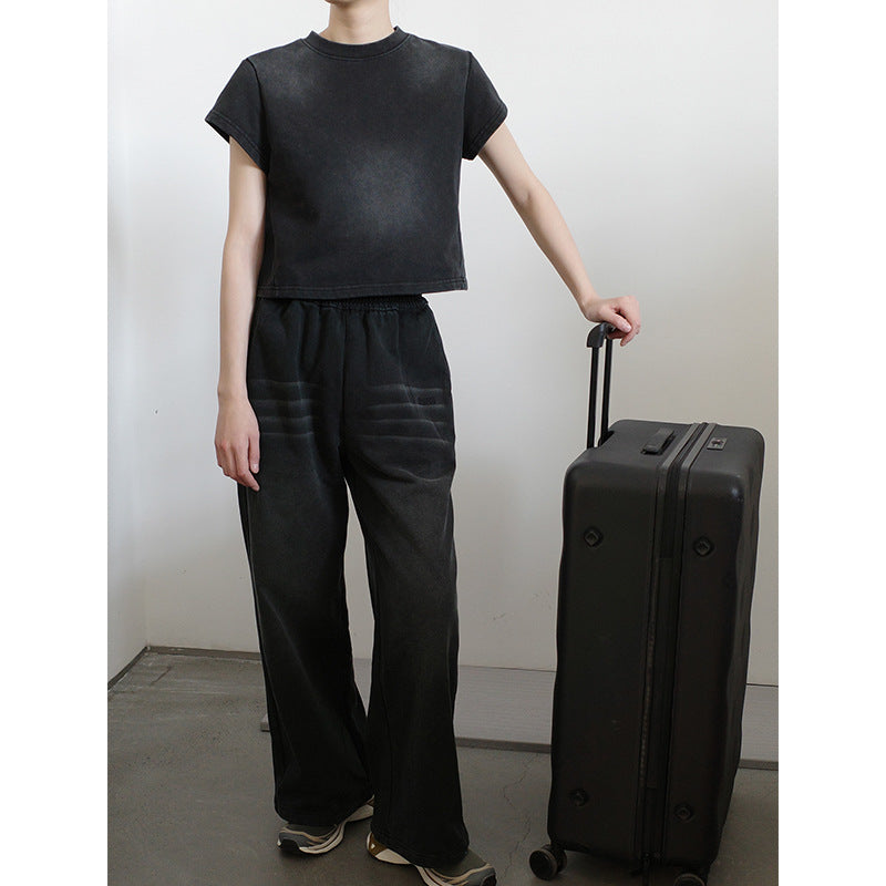 Dame afslappet crop-top med moderne design og elastiske bukser Stilla