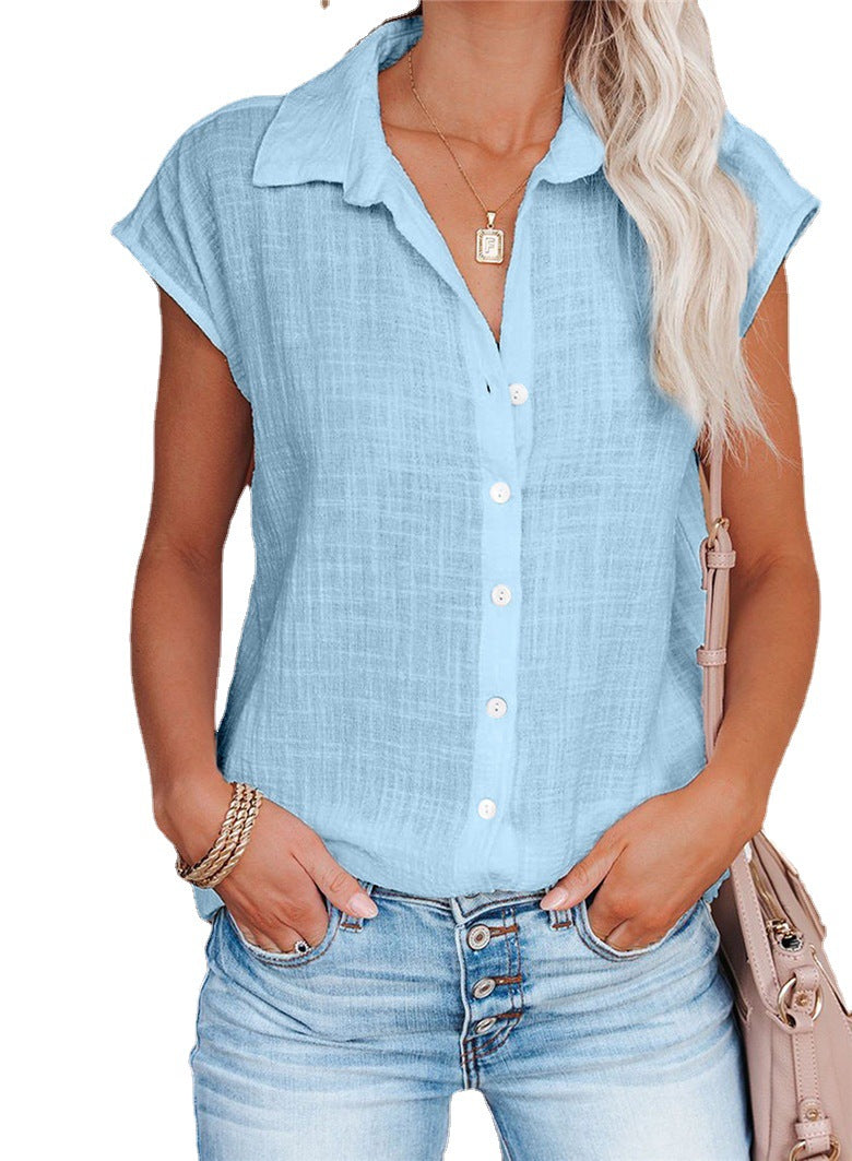 Dame afslappet kortærmet skjorte bluse i åndbart lin Stilla