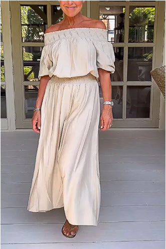 Dame Off-Shoulder Maxi Jumpsuit med Talje Detalje Stilla