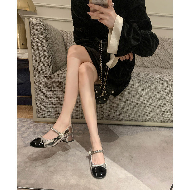 Dame Elegant Blokhæls Mary Jane Sko med dekorativ kædedetalje Stilla