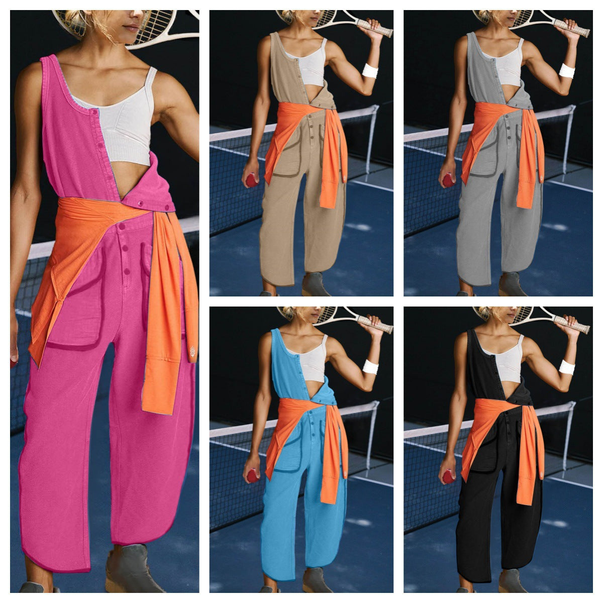 Dame Sporty Jumpsuit med afslappede knapdetaljer og praktiske lommer Stilla