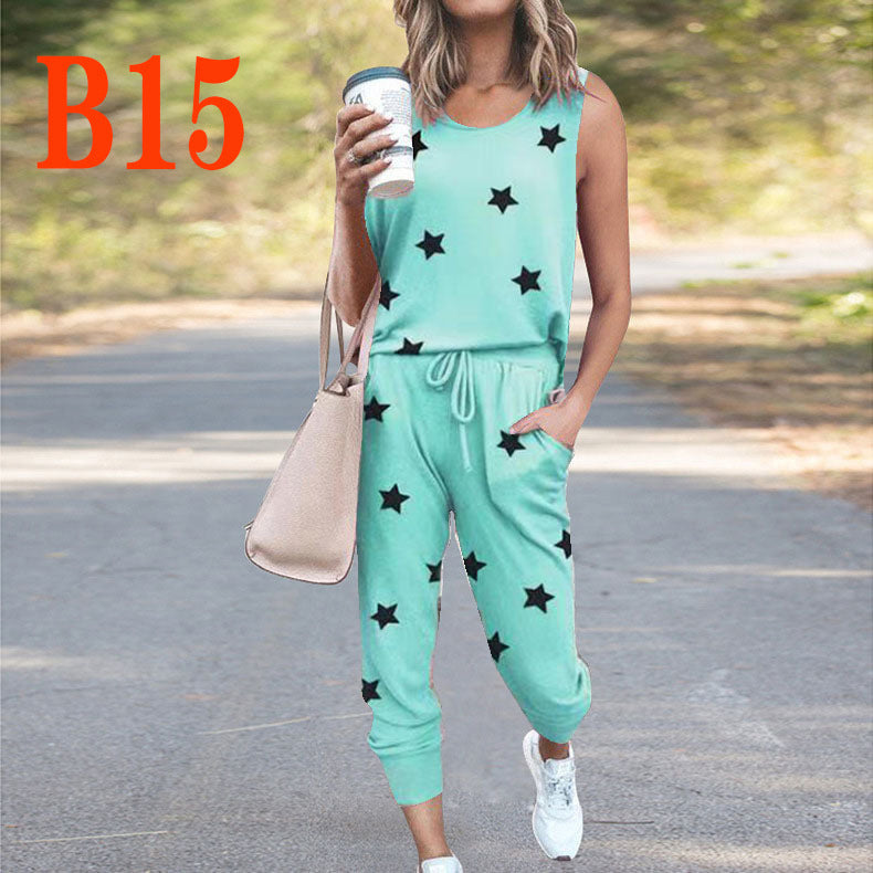 Dame Casual Jumpsuit med ærmeløs design og moderne batikmønster Stilla