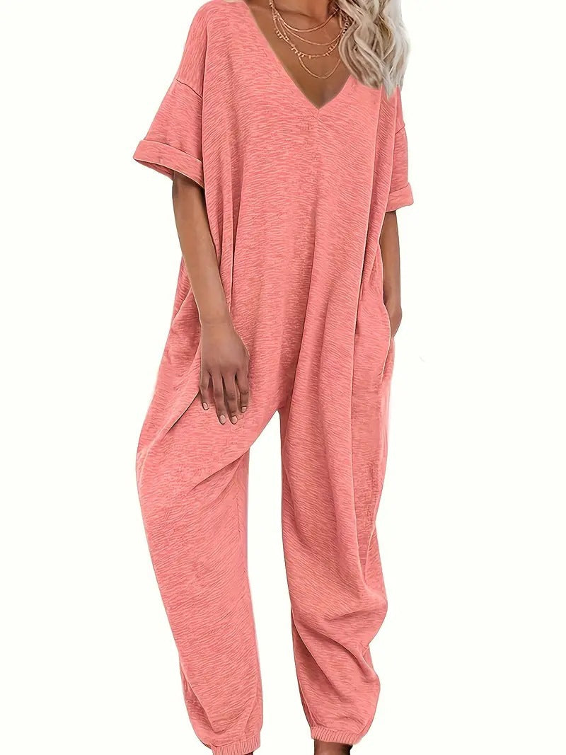 Dame Oversized Jumpsuit med dyb V-hals og afslappede lommer Stilla