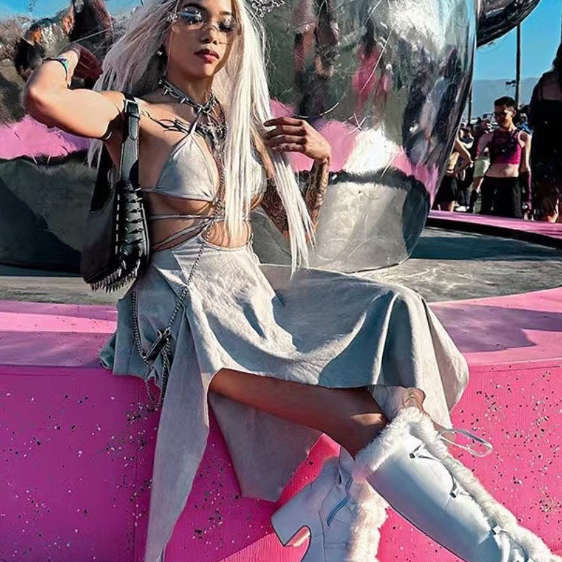 Dame Cut-Out Maxikjole med asymmetrisk kant og glitrende draperingseffekt Stilla