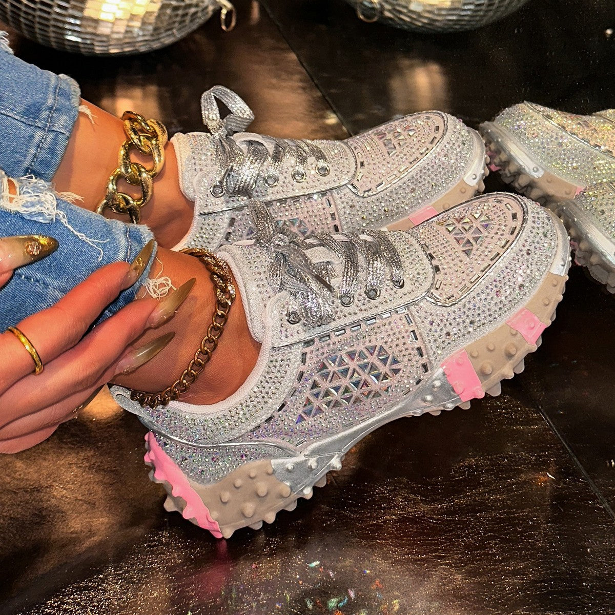 Dame Krystalbesatte Sneakers Stilla