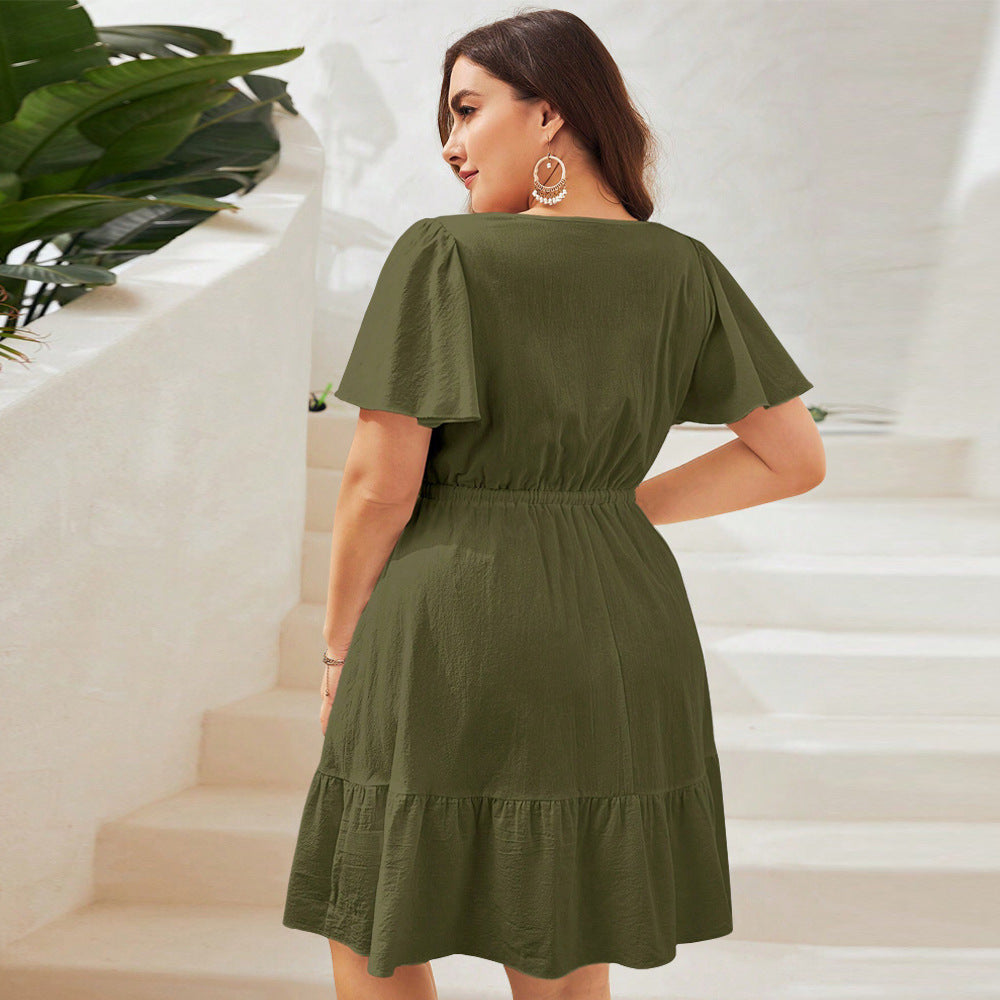 Dame afslappet midi-kjole med knapdybde og rynket nederdel Stilla