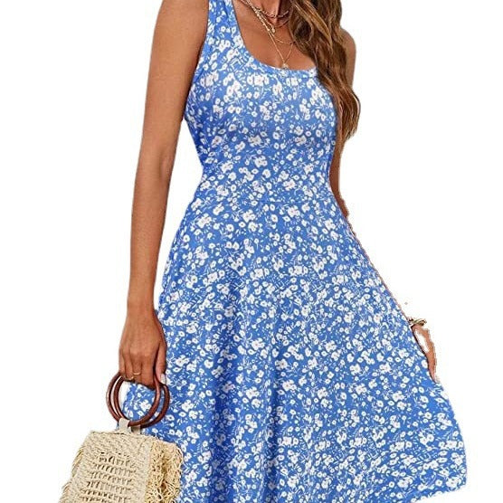 Dame A-formet kjole med blomstermønster og vidde skørt Stilla