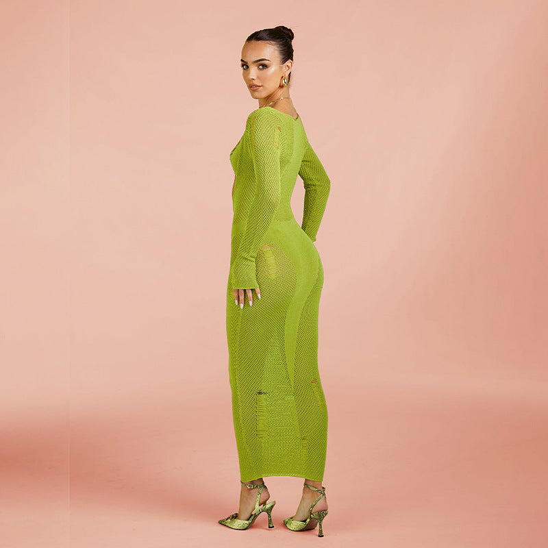 Dame Cutout Hæklet Lange Ærmer Maxikjole Stilla