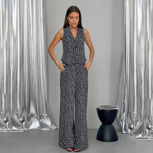 Dame Elegant Jumpsuit med moderne Leopardmønster og komfortable Vidder Stilla