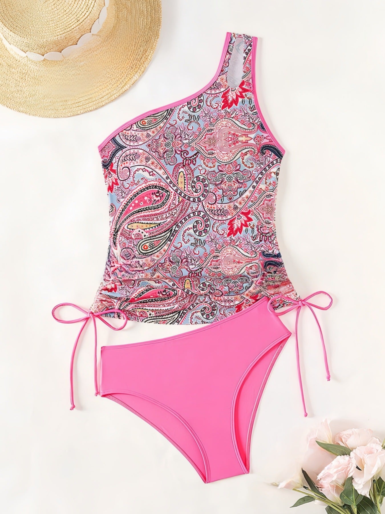 Dame Elegant Ensidig Badedragt med blomstermønster og justerbare snor detaljer Stilla