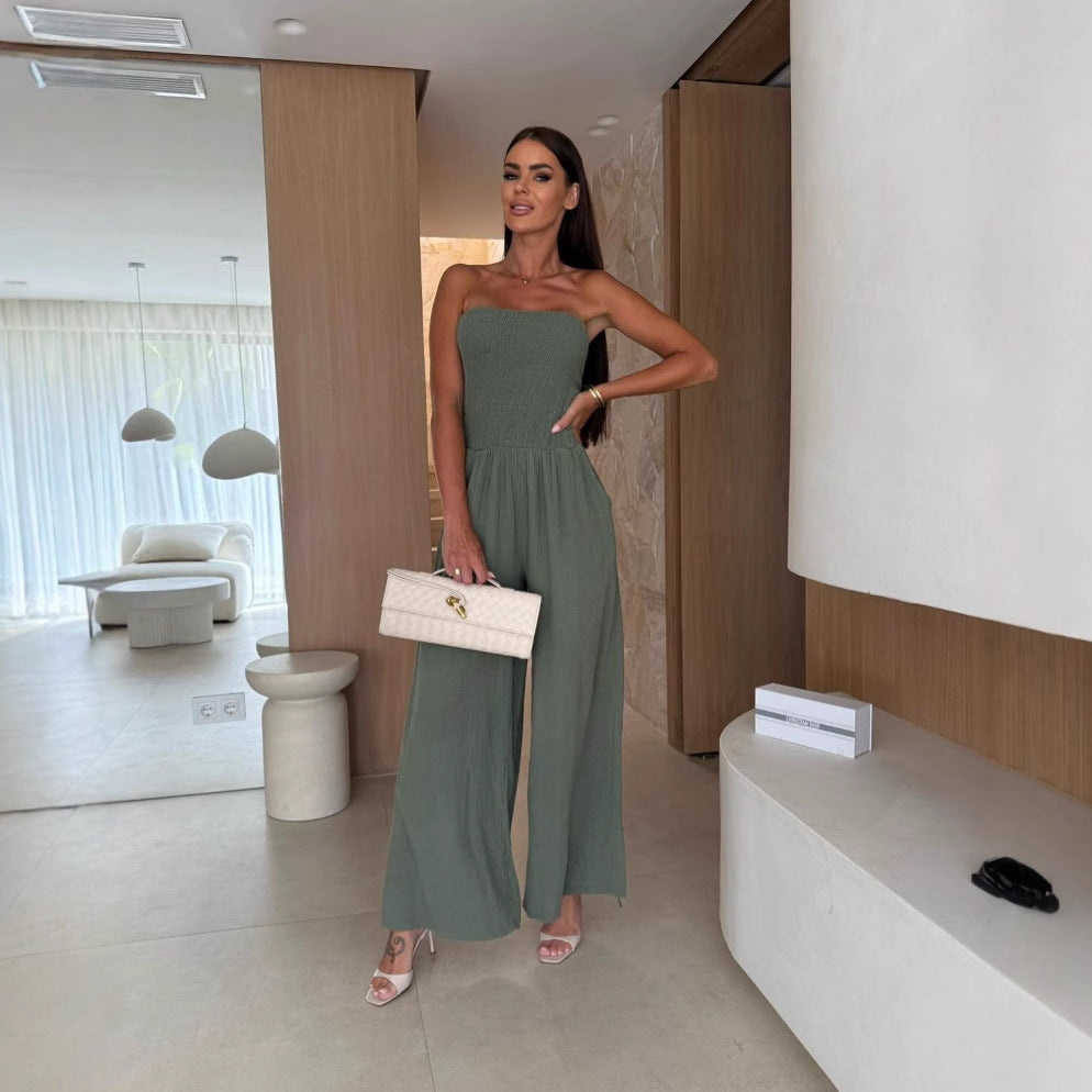 Dame jumpsuit i fritidsstil med bredt ben og skulderfri design Stilla