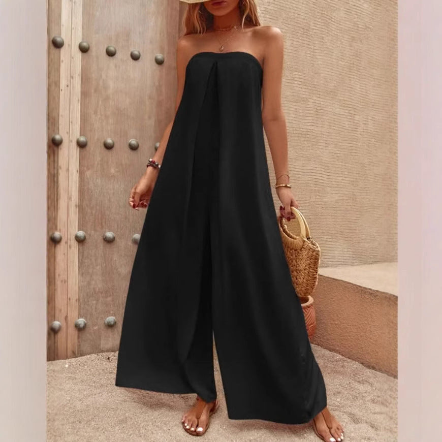 Dame stropløs jumpsuit med vidde ben og sløjfedetalje bag Stilla