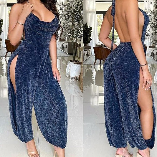 Dame Elegant Høj Slids Maxi Jumpsuit Stilla