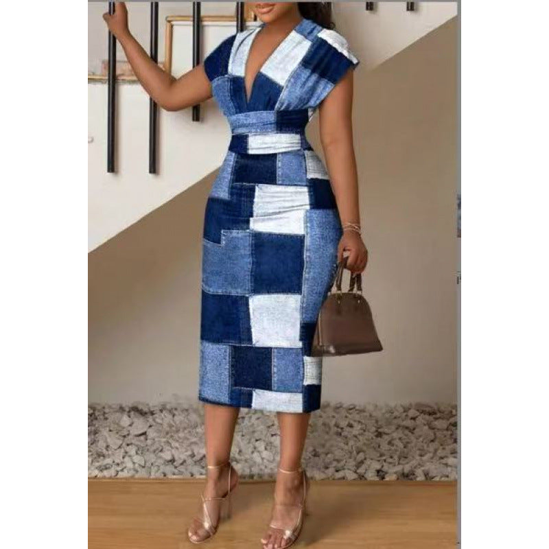Dame Denim Patchwork Midi Kjole Stilla