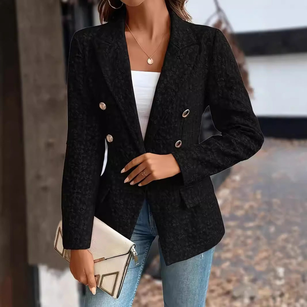 Dame elegant blazer med struktureret blomsterdesign og gyldne knapper Stilla
