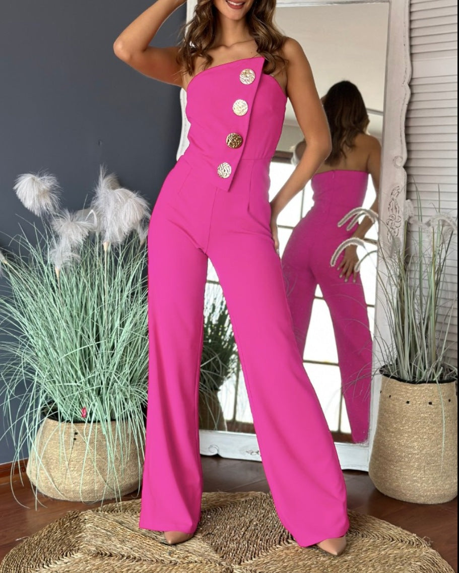 Dame Elegant skåret Jumpsuit med asymmetrisk overdel og gyldne knapdetaljer Stilla