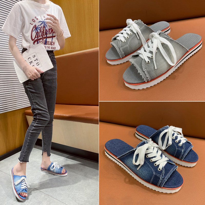 Dame afslappede sneakers-pantoletten med fashionable denim og praktisk snørering Stilla