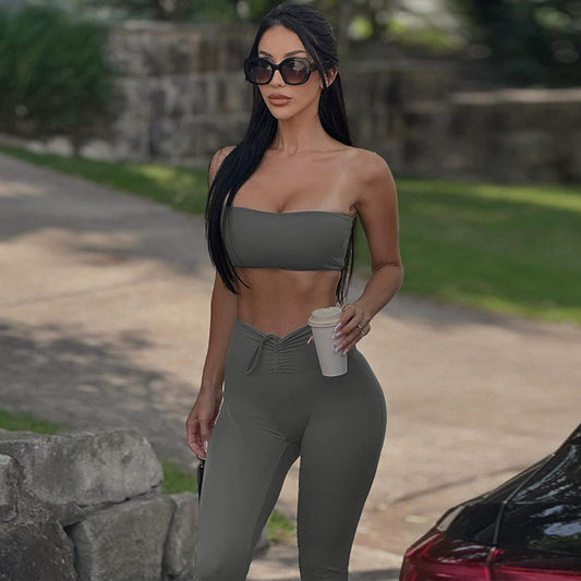 Dame Sporty To-delt Sæt med Crop-Top og tætsiddende Leggings Stilla