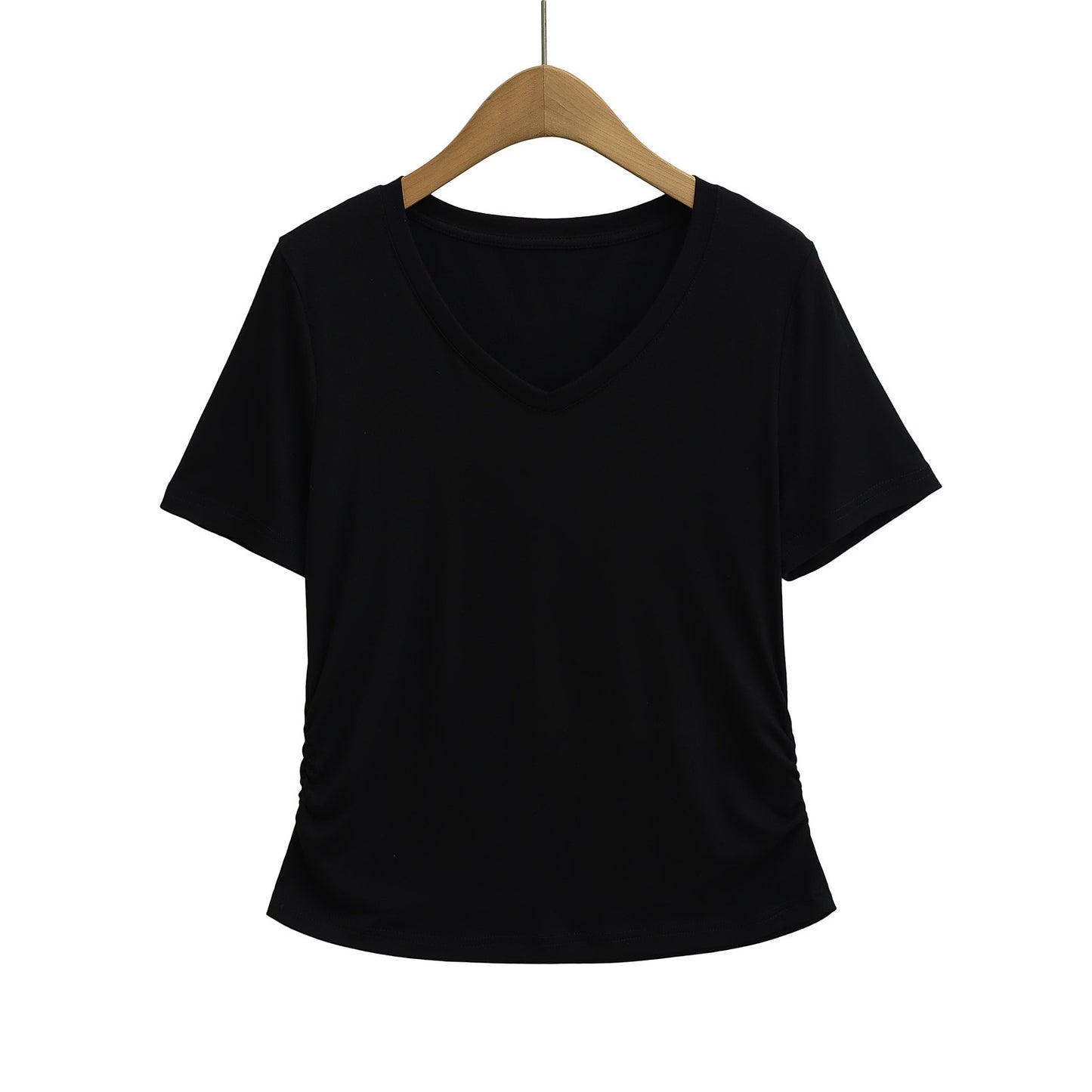 Dame afslappet kortærmet V-hals T-shirt med ruching Stilla