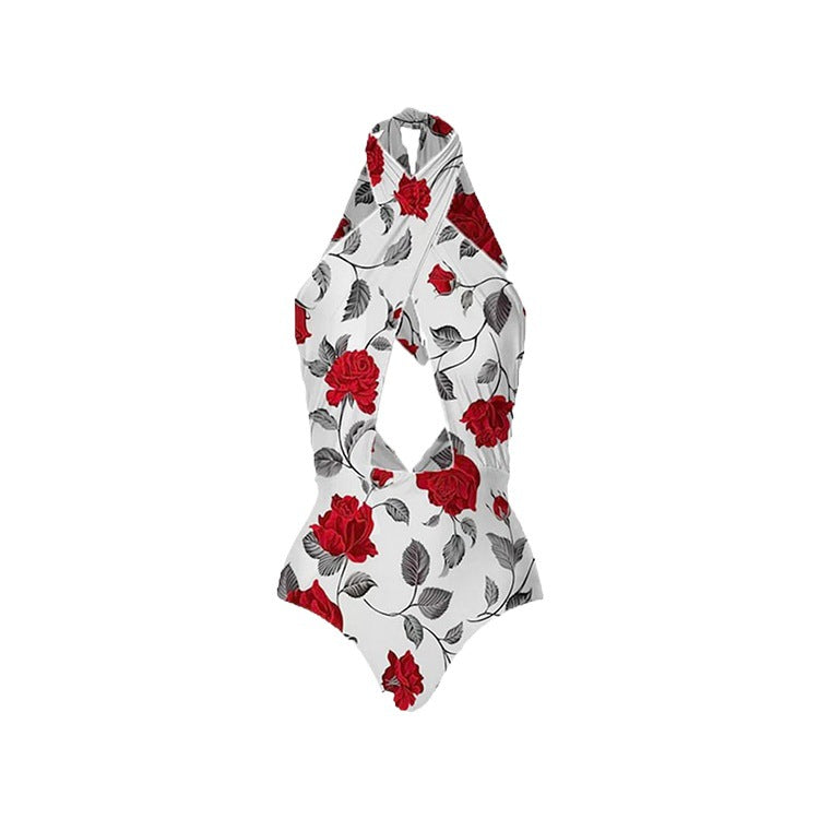 Dame Elegant Blomstret Print Én-delt Badedragt Sæt med Matchende Indpakning Skørt Stilla